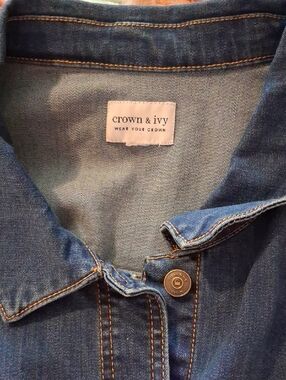 crown & ivy Blue Denim Jacket with Contrast Stitching